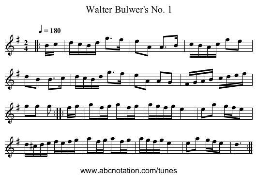 Walter Bulwer's No. 1 - staff notation