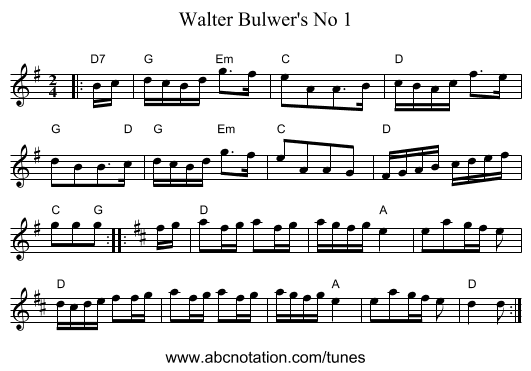 Walter Bulwer's No 1 - staff notation