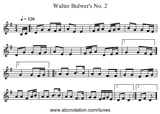 Walter Bulwer's No. 2 - staff notation