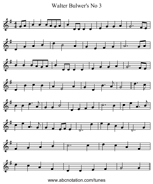 Walter Bulwer's No 3 - staff notation
