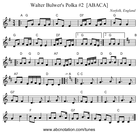 Walter Bulwer's Polka #2  [ABACA] - staff notation