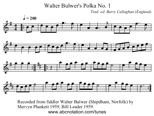 Walter Bulwer's Polka No. 1 - staff notation