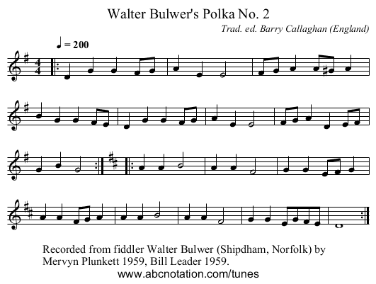 Walter Bulwer's Polka No. 2 - staff notation