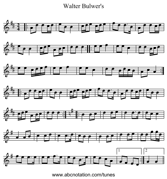 Walter Bulwer's - staff notation