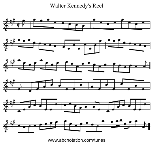 Walter Kennedy's Reel - staff notation