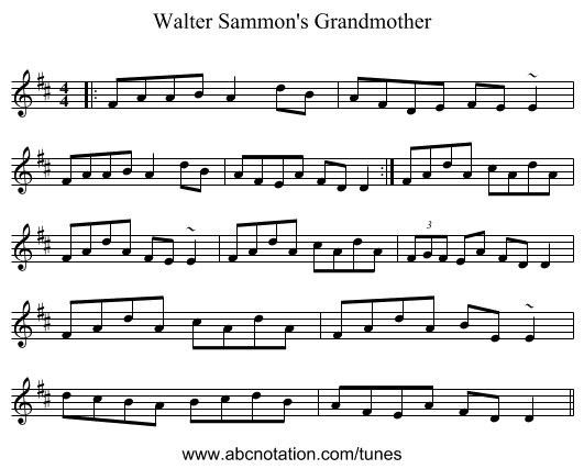Walter Sammon's Grandmother - staff notation