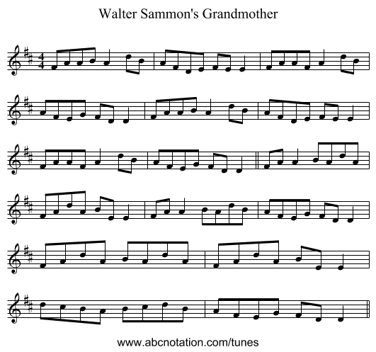 Walter Sammon's Grandmother - staff notation