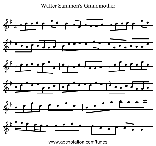 Walter Sammon's Grandmother - staff notation