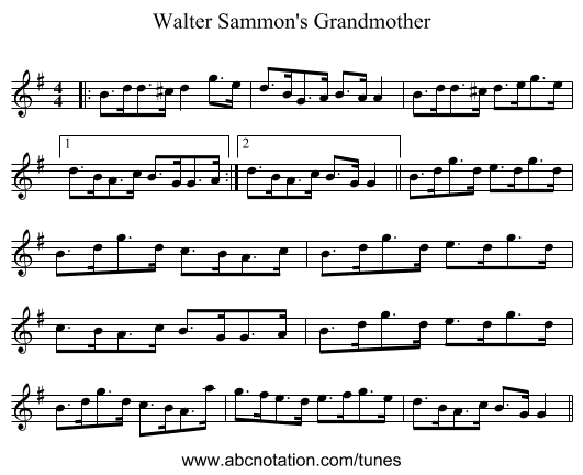 Walter Sammon's Grandmother - staff notation