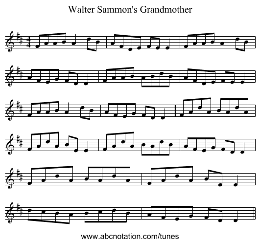 Walter Sammon's Grandmother - staff notation
