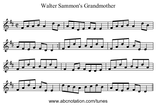 Walter Sammon's Grandmother - staff notation
