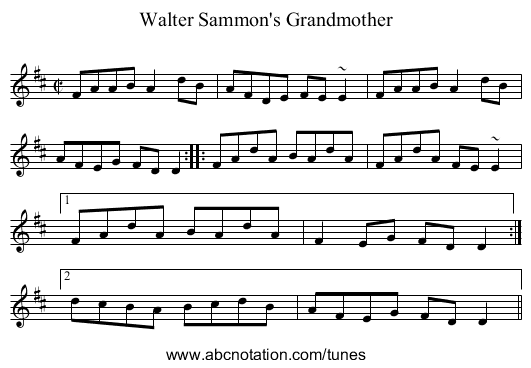 Walter Sammon's Grandmother - staff notation