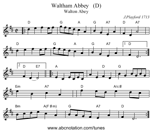 Waltham Abbey   (D) - staff notation