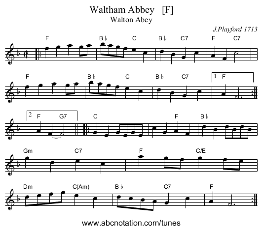 Waltham Abbey   [F] - staff notation