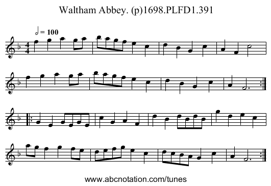 Waltham Abbey. (p)1698.PLFD1.391 - staff notation