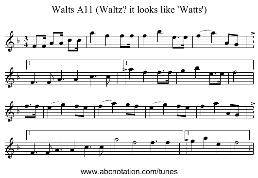 Walts A11 (Waltz? it looks like 'Watts') - staff notation