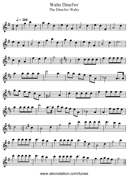 Walts Dinefwr - staff notation