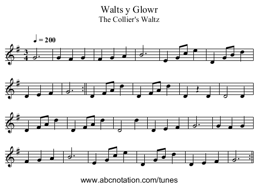 Walts y Glowr - staff notation