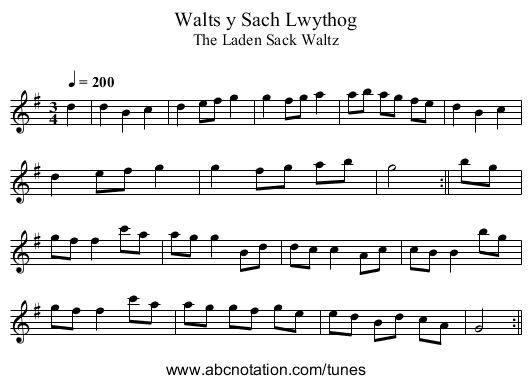 Walts y Sach Lwythog - staff notation