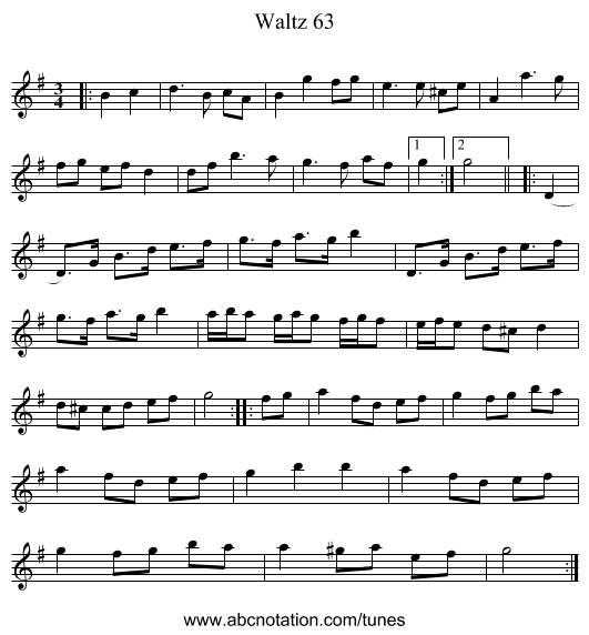 Waltz 63 - staff notation