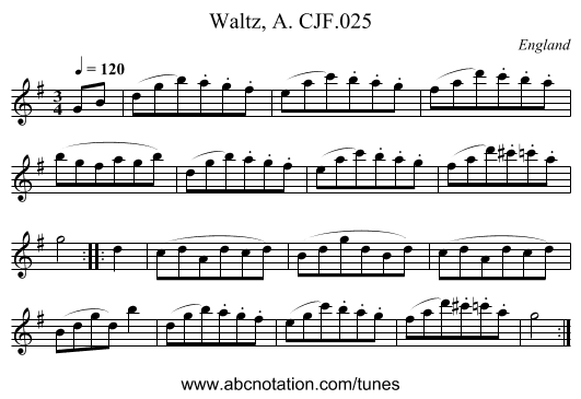 Waltz, A. CJF.025 - staff notation