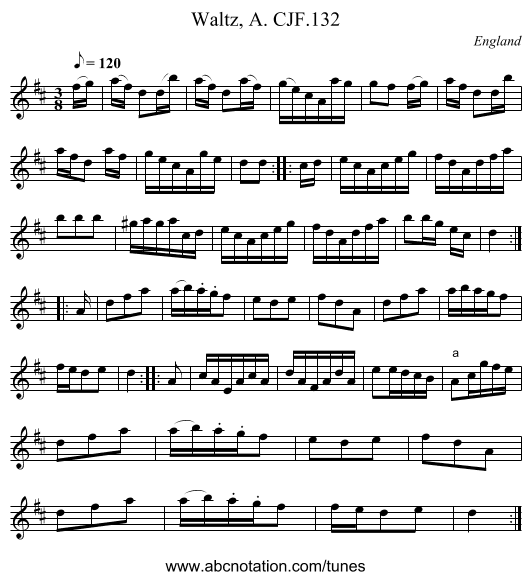 Waltz, A. CJF.132 - staff notation