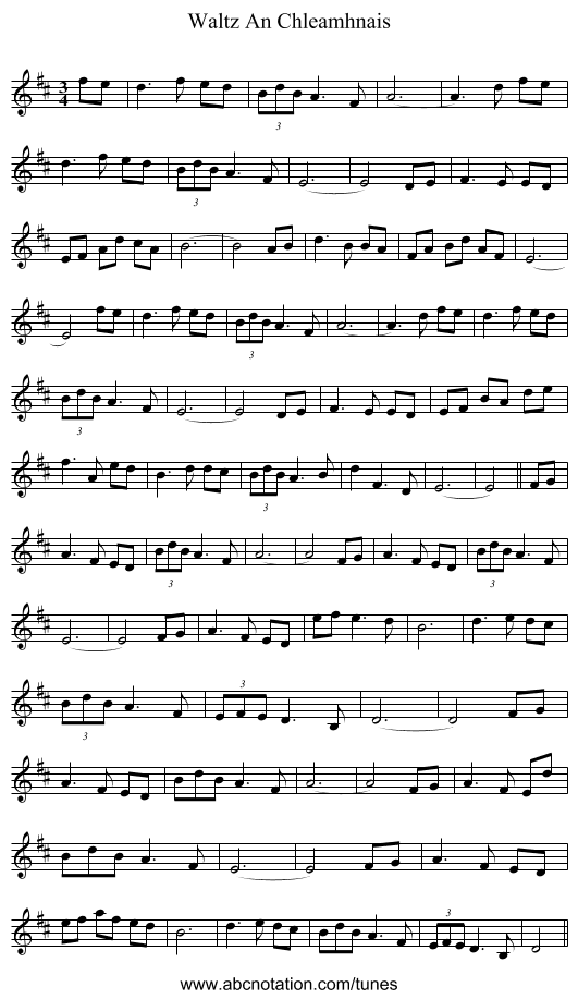 Waltz An Chleamhnais - staff notation