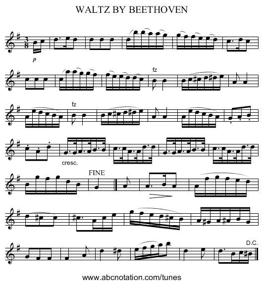 WALTZ BY BEETHOVEN - staff notation