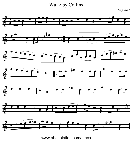 Waltz by Collins - staff notation