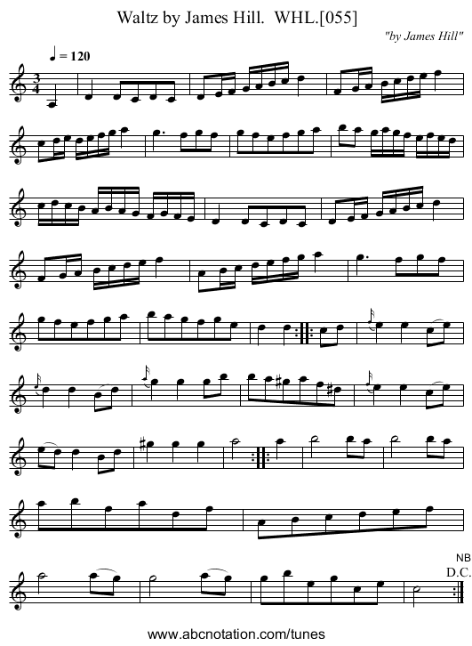 Waltz by James Hill.  WHL.[055] - staff notation