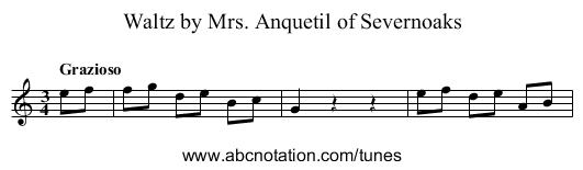 Waltz by Mrs. Anquetil of Severnoaks - staff notation