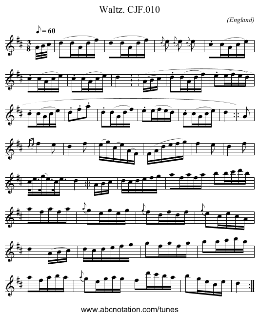 Waltz. CJF.010 - staff notation