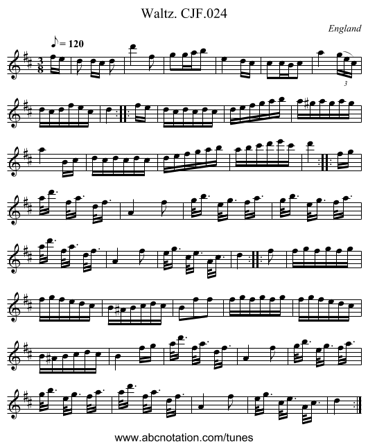 Waltz. CJF.024 - staff notation