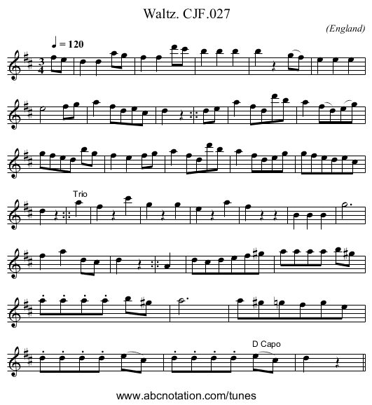 Waltz. CJF.027 - staff notation