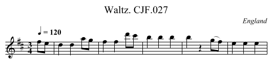Waltz. CJF.027 - staff notation