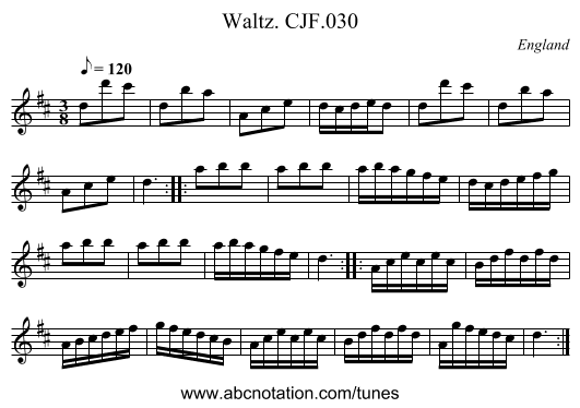 Waltz. CJF.030 - staff notation