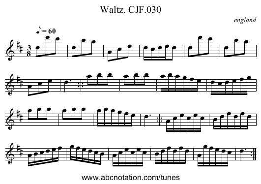 Waltz. CJF.030 - staff notation