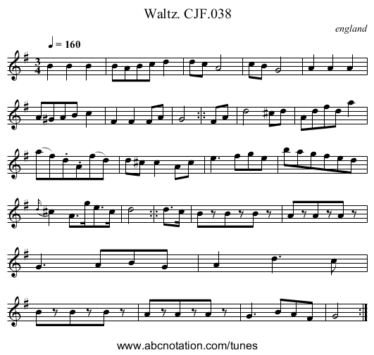 Waltz. CJF.038 - staff notation