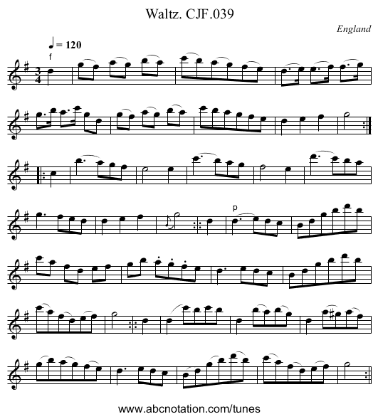 Waltz. CJF.039 - staff notation