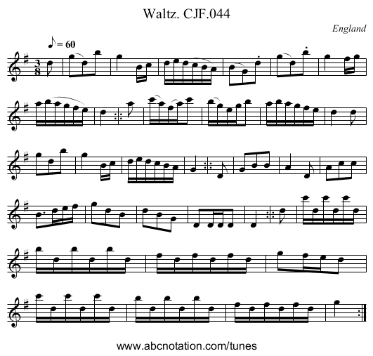 Waltz. CJF.044 - staff notation