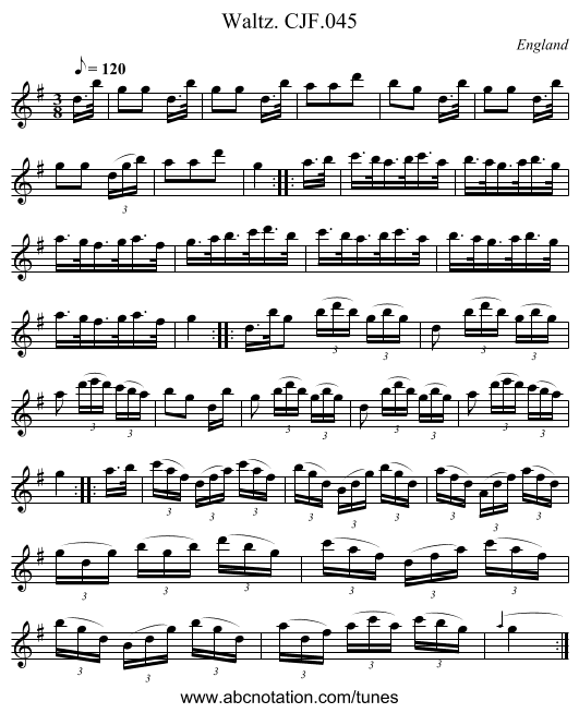 Waltz. CJF.045 - staff notation