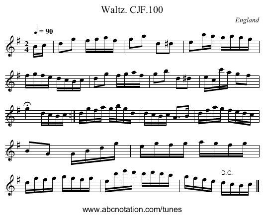 Waltz. CJF.100 - staff notation