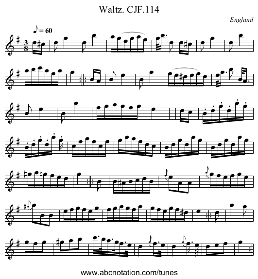 Waltz. CJF.114 - staff notation