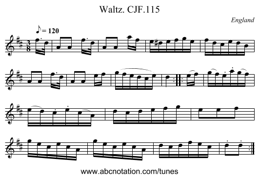 Waltz. CJF.115 - staff notation