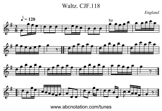 Waltz. CJF.118 - staff notation