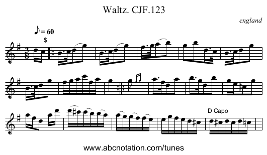 Waltz. CJF.123 - staff notation