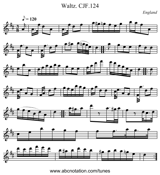 Waltz. CJF.124 - staff notation