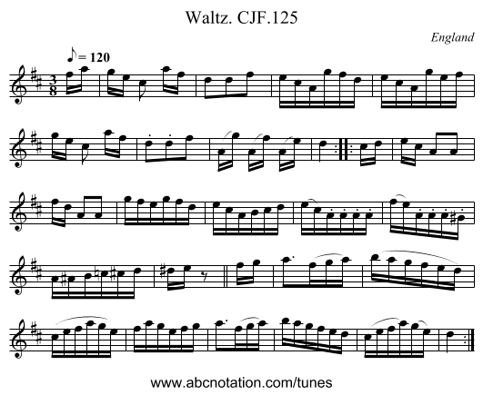 Waltz. CJF.125 - staff notation