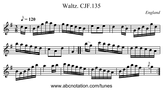 Waltz. CJF.135 - staff notation