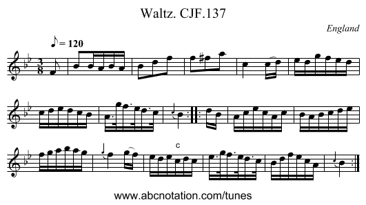 Waltz. CJF.137 - staff notation